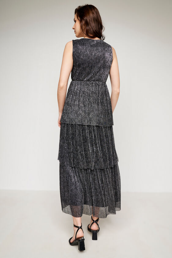 Black Self Design Flounce Gown, Black, image 5